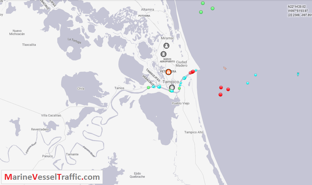 Live Marine Traffic, Density Map and Current Position of ships in PANUCO RIVER